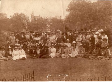 Group photo of Church League for Women's Suffrage meeting