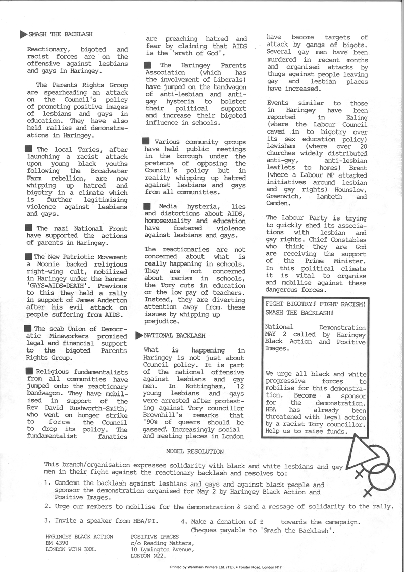 HCA:Ephemera:45 Black Lesbian and Gay Centre Project demonstration leaflet