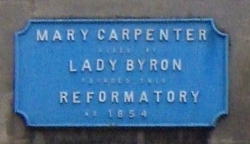 Photo of blue plaque on the Red Lodge, founded by Mary Carpenter