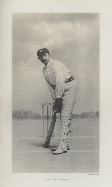 Portrait of Ranjitsinhji playing cricket
