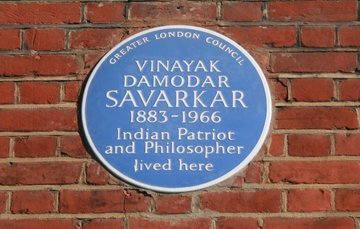 Photo of blue plaque at Vinayak Damodar's home in London