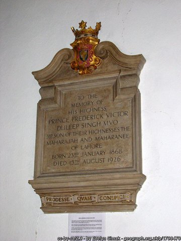 Photo of memorial to Prince Frederick Victor Duleep Singh