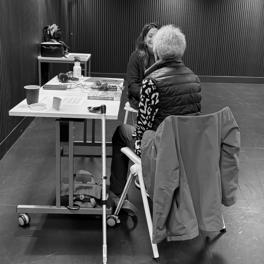 Researcher and subject ina recording room